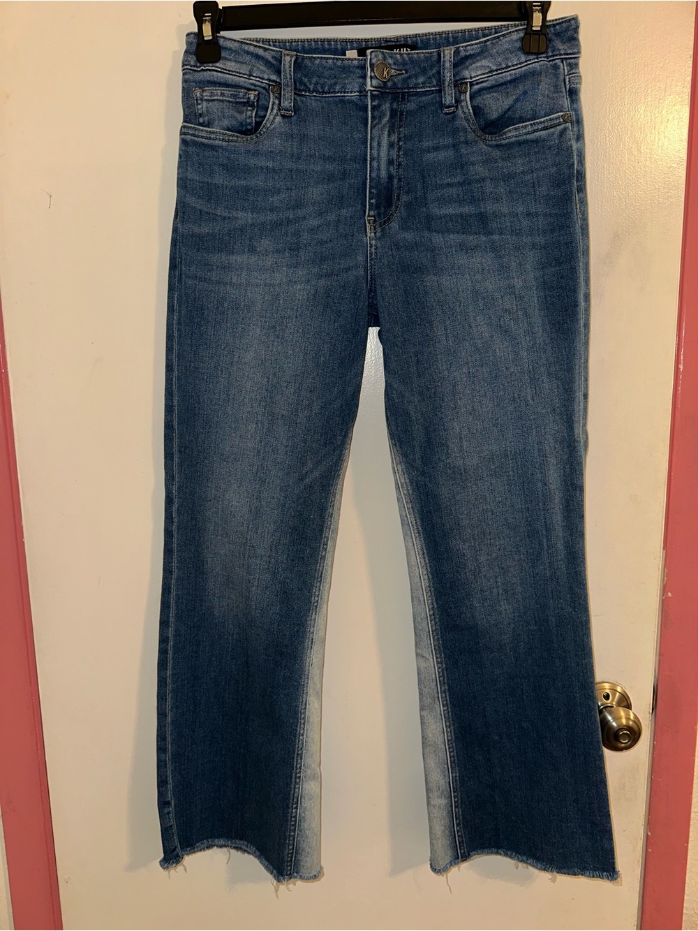 Kut from the Kloth Medium Blue Flare Jeans with Raw Hem